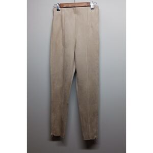 Zara Faux Suede Skinny Pants Women Size M Tan Stretch Elastic Waist Casual